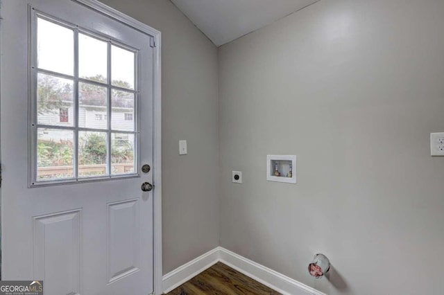 laundry room with a wealth of natural light, electric dryer hookup, hookup for a washing machine, and dark hardwood / wood-style flooring