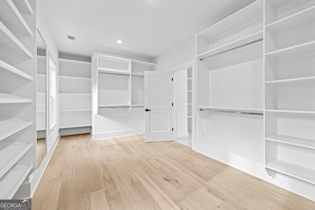 walk in closet with wood-type flooring