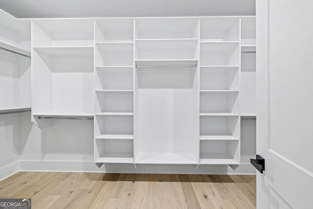 spacious closet featuring light hardwood / wood-style flooring