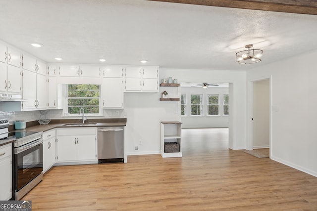 kitchen featuring extractor fan, stainless steel appliances, sink, and white cabinets