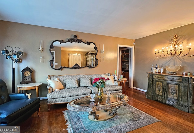 living room with dark wood-type flooring