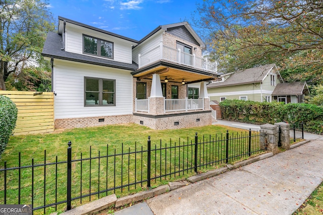 view of front of house with a front lawn and a porch