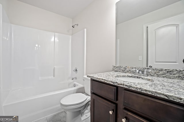 full bathroom featuring tile patterned flooring, shower / bathing tub combination, vanity, and toilet