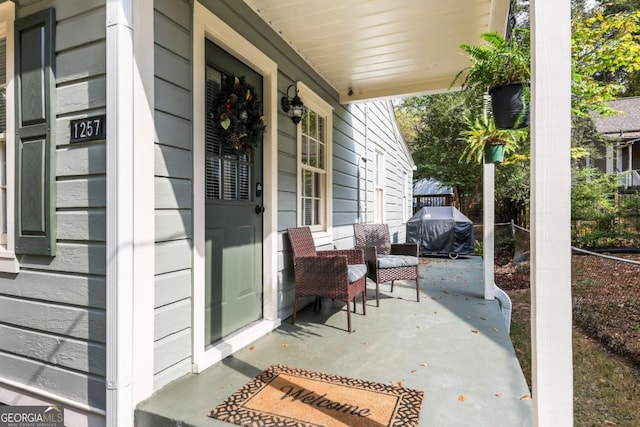 view of patio with a porch and grilling area