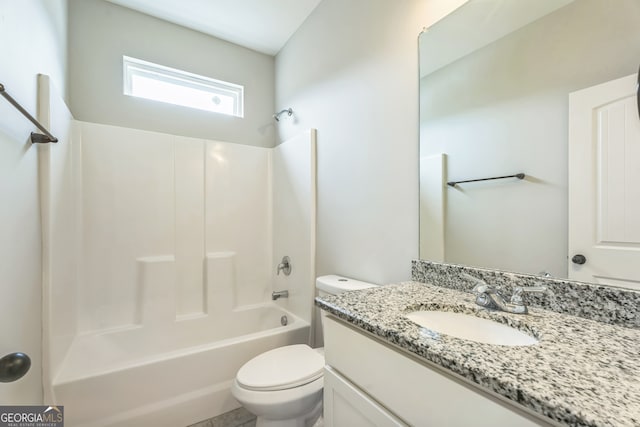 full bathroom featuring shower / tub combination, vanity, and toilet