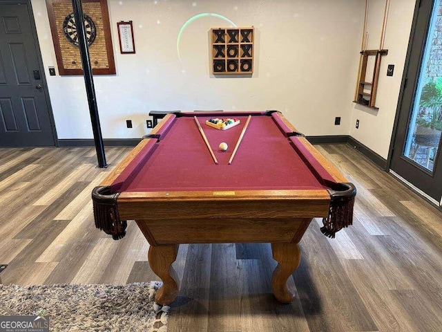 game room featuring billiards and wood-type flooring