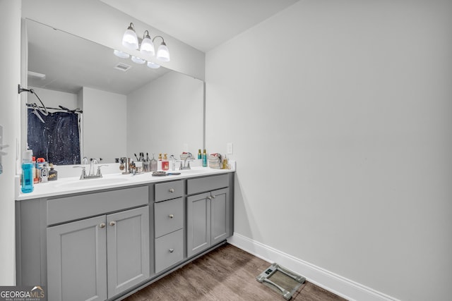 bathroom featuring wood-type flooring and vanity