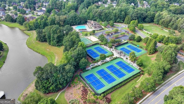 bird's eye view featuring a water view
