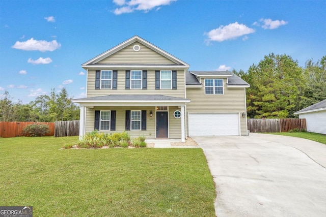 front facade featuring a garage and a front yard