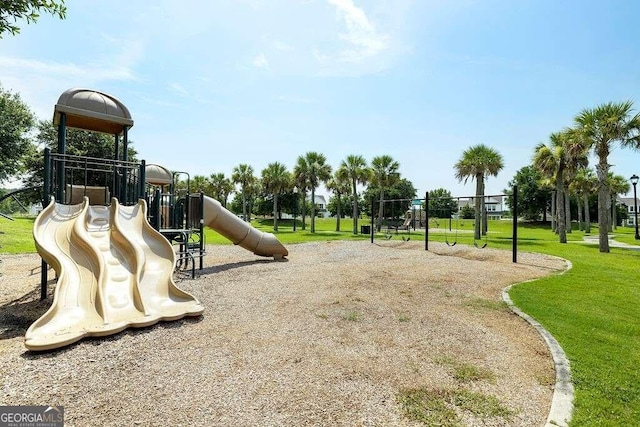 view of play area with a lawn