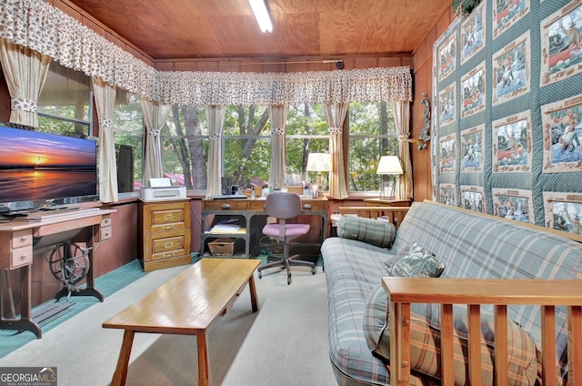 sunroom / solarium with wooden ceiling