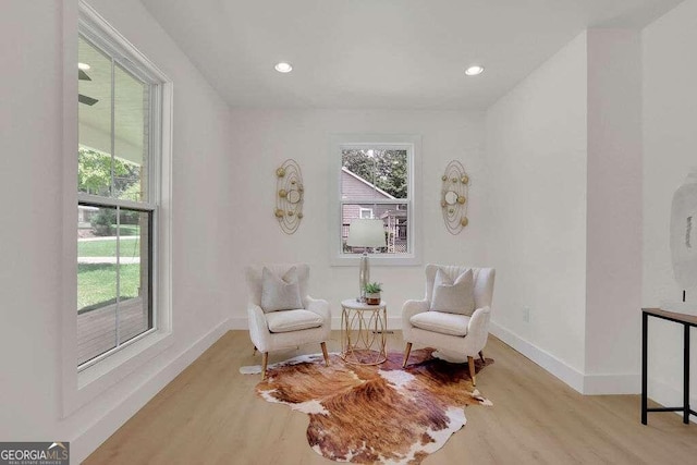 sitting room with light wood-type flooring