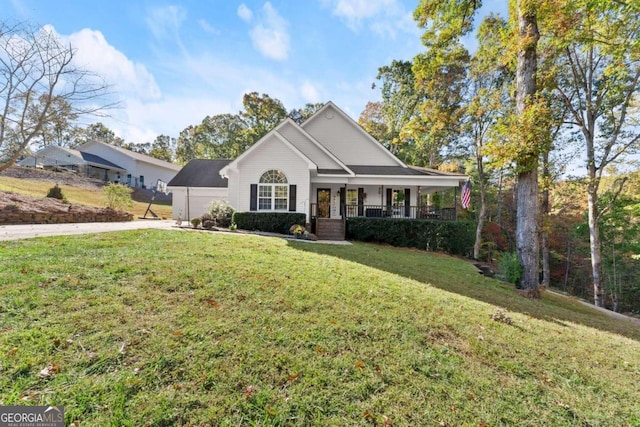 view of front of house with a front lawn and a porch