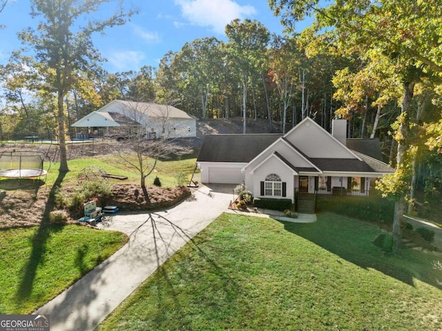 view of front of house featuring a front yard and covered porch