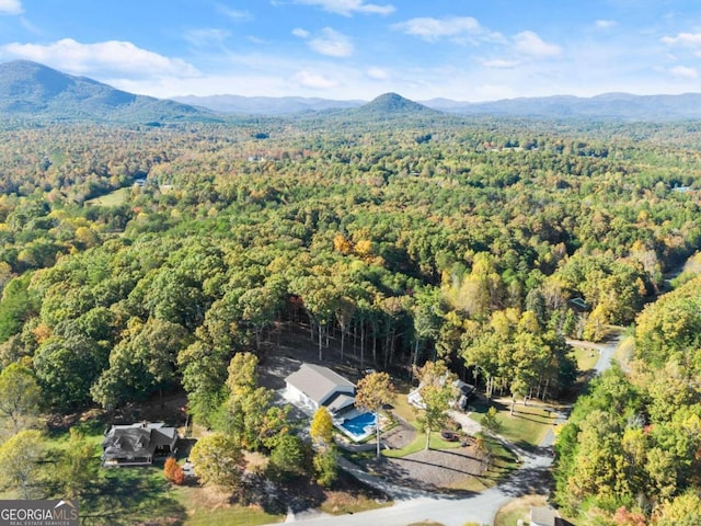 drone / aerial view featuring a mountain view