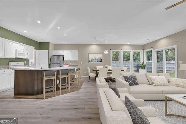 living room with light hardwood / wood-style floors