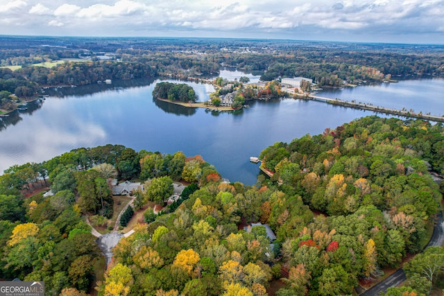 aerial view with a water view