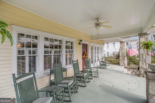 view of patio featuring a ceiling fan