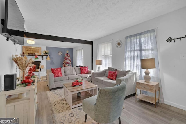 2611 Kings Cir, Lawrenceville, GA 30044 - living room featuring wood finished floors, a textured ceiling, and baseboards