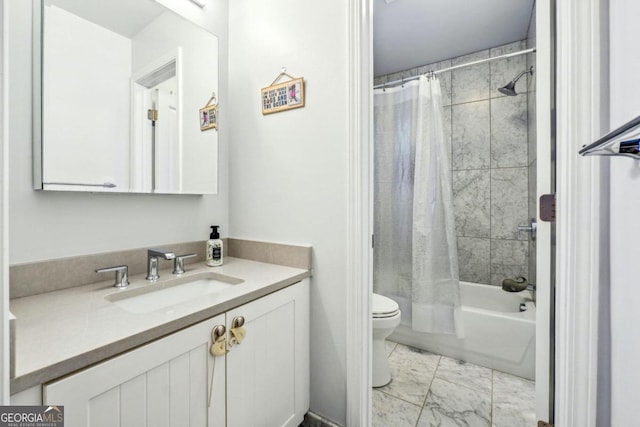 full bathroom with vanity, toilet, and shower / tub combo