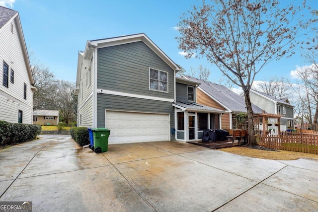 exterior space featuring a garage