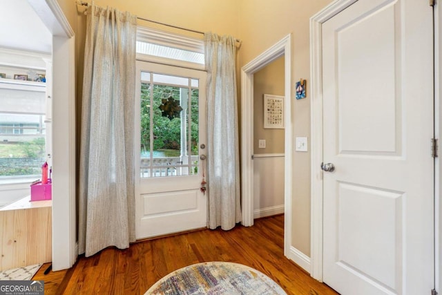 entryway with hardwood / wood-style floors