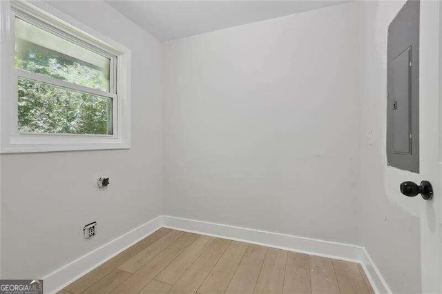 unfurnished room featuring hardwood / wood-style floors and electric panel