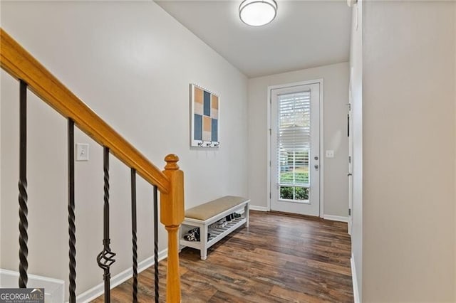 entryway with dark wood-type flooring