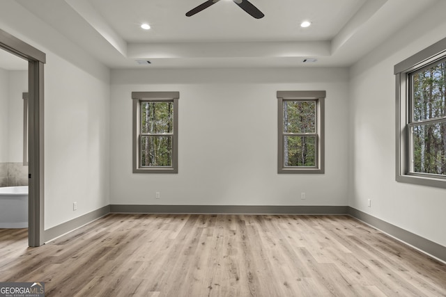 empty room with a wealth of natural light and light hardwood / wood-style floors