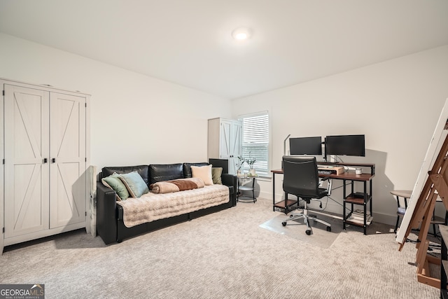 view of carpeted home office