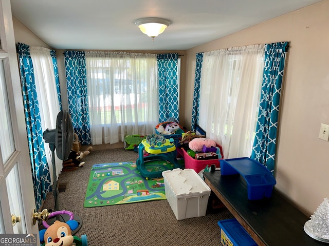 playroom featuring carpet flooring