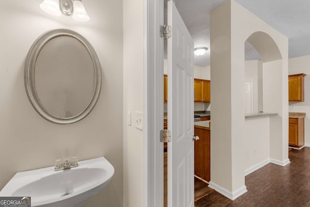 bathroom with hardwood / wood-style flooring and sink