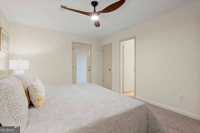 bedroom with carpet flooring and ceiling fan