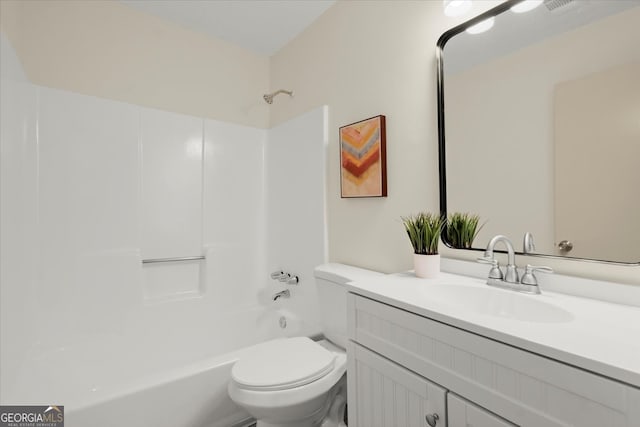 full bathroom featuring vanity,  shower combination, and toilet