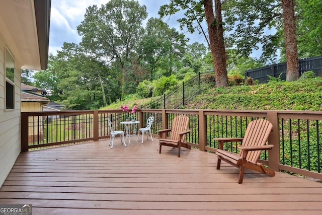 deck with a fenced backyard