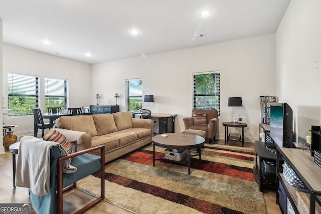 living room featuring light wood-type flooring