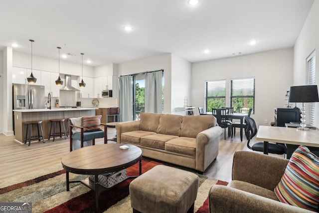 living room featuring light wood-type flooring