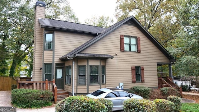 view of front of property with a deck