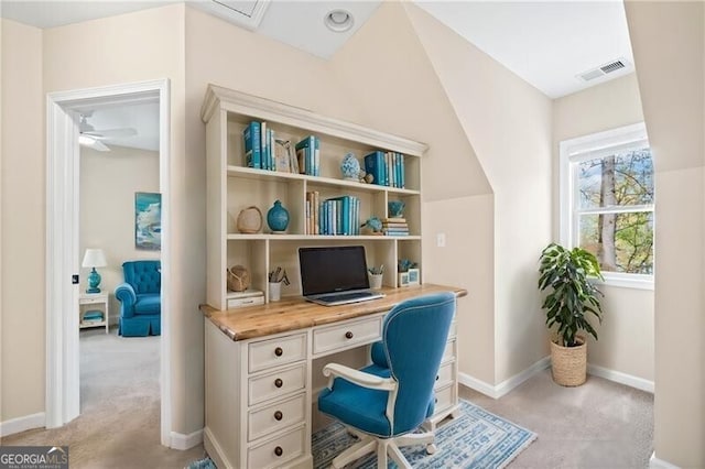 5500 Mccoy Rd Unit 15, Acworth, GA 30101 - office featuring light colored carpet, ceiling fan, baseboards, and built in desk