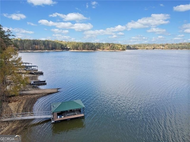 view of dock with a water view