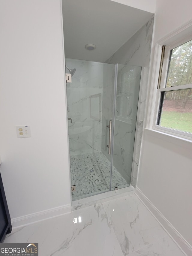 275 Allie Dr, Mcdonough, GA 30252 - full bath featuring baseboards, marble finish floors, and a marble finish shower