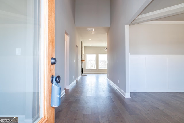 hallway featuring dark hardwood / wood-style flooring