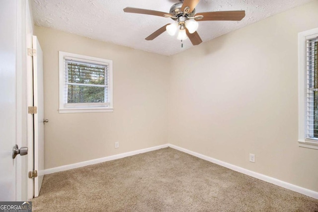 spare room featuring a textured ceiling and carpet flooring