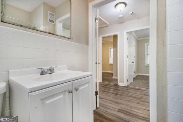 bathroom featuring wood-type flooring and vanity