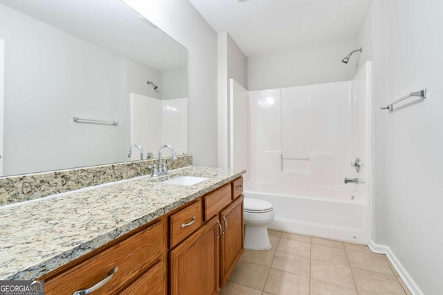 full bathroom with tile patterned flooring, vanity, toilet, and bathtub / shower combination