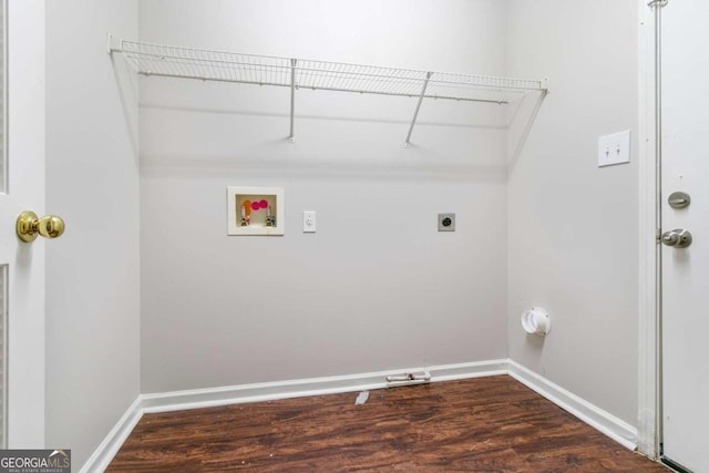 clothes washing area featuring hookup for a washing machine, electric dryer hookup, and dark hardwood / wood-style floors