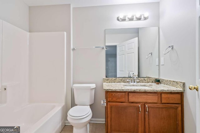 full bathroom with tile patterned flooring, vanity, toilet, and shower / bathtub combination