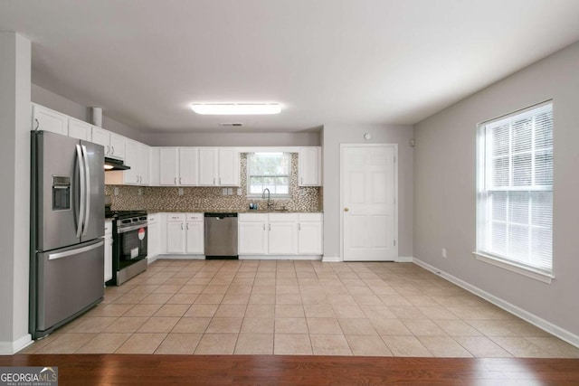 kitchen with white cabinets, appliances with stainless steel finishes, sink, and tasteful backsplash