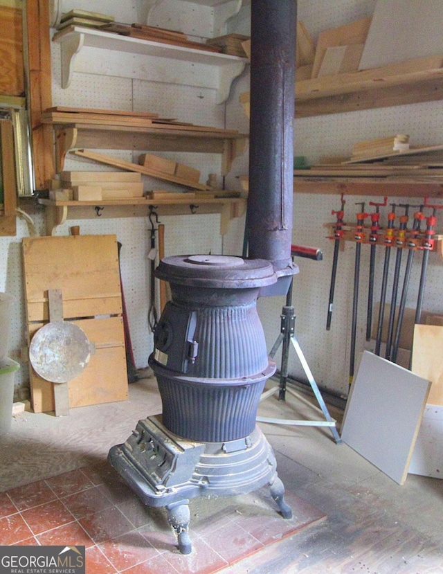 details featuring a wood stove