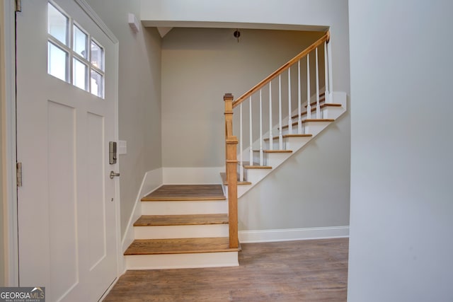 entryway with dark hardwood / wood-style flooring